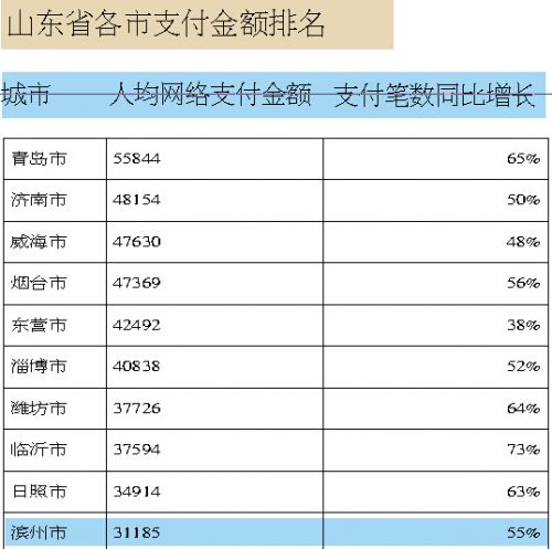 2015年支付寶帳單新鮮出爐：濱州每人平均網路支付超3萬元 省內排第十